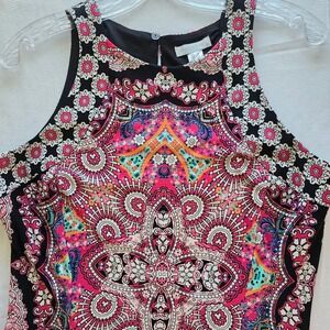London Times Sheath Dress Womens 10 Pink Black Paisley Floral Boho Hippie Halter